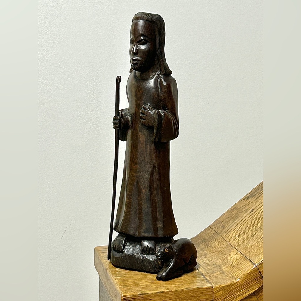 Vintage Ethiopian Artisan Hand Carved Ebony Wood African Shepherd Jesus Statue - Picture 3 of 16